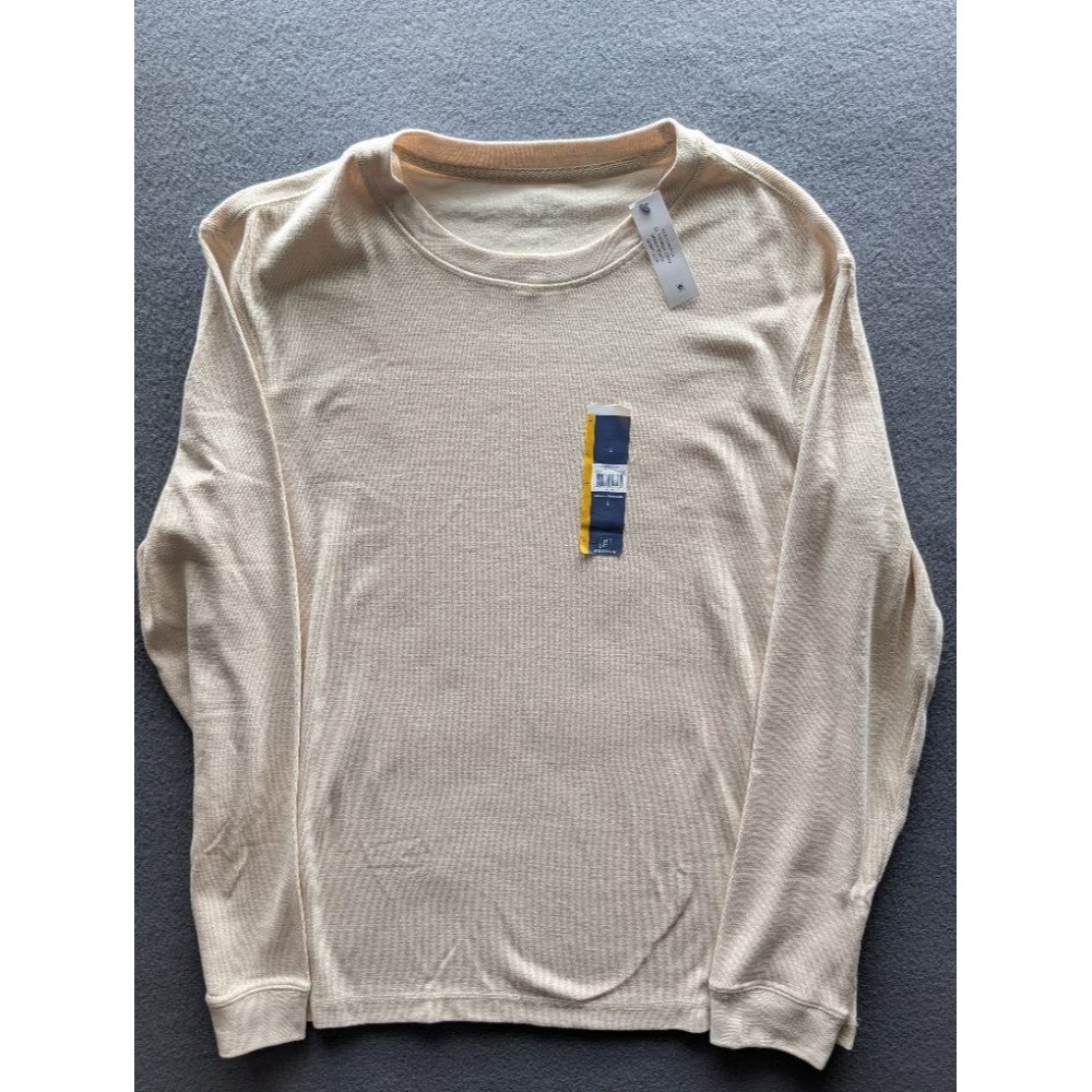 George Men's Thermal Crew Neck Long Sleeve Shirt Sandy Beach Beige Size Large